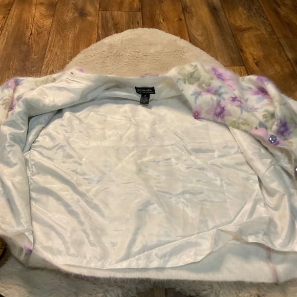 Venesha Angora Cardigan Size Medium Floral Lavender Button Sweater Long Sleeve - Picture 6 of 8